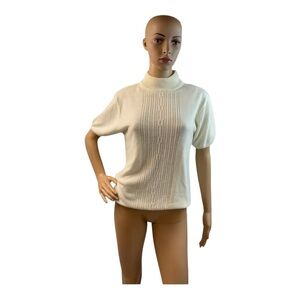 SHIP ‘N SHORE Women’s Vintage Beige  Short-Sleeves Pads Sweater Jacket Size M.